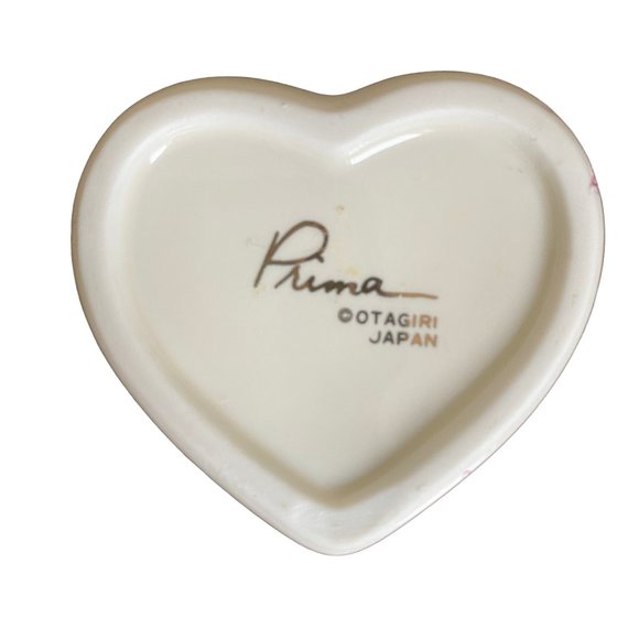 Vintage Prima Otagiri Japan Porcelain Heart Shaped Lidded Trinket Box Floral - Picture 10 of 11